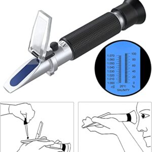 AUTOUTLET Salinity Refractometer Saltwater Aquarium for Seawater, Pool, Tank, Marine, Fishkeeping, 0-100PPT & 1.000-1.070 Salinity Tester with ATC Function Salinity Hydrometer Kit