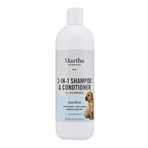 martha stewart for pets 2-in-1 puppy shampoo with grapefruit | tearless dog shampoo and conditioner, safe for all dogs and puppies, 16 ounce bottle dog wash