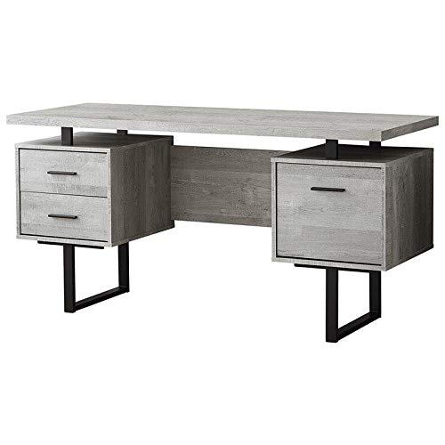 Monarch Specialties Computer Desk with Drawers - Contemporary Style - Home & Office Computer Desk with Metal Legs - 60"L (Grey Reclaimed Wood Look)