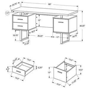 Monarch Specialties Computer Desk with Drawers - Contemporary Style - Home & Office Computer Desk with Metal Legs - 60"L (Grey Reclaimed Wood Look)