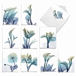 the best card company - 10 boxed note cards with flowers - blank assorted floral notecards bulk (4 x 5.12 inch) - blooming expressions am6221ocb-b1x10