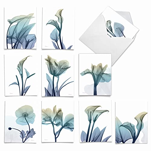 The Best Card Company - 10 Boxed Note Cards with Flowers - Blank Assorted Floral Notecards Bulk (4 x 5.12 Inch) - Blooming Expressions AM6221OCB-B1x10