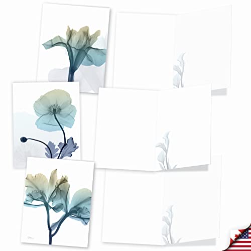 The Best Card Company - 10 Boxed Note Cards with Flowers - Blank Assorted Floral Notecards Bulk (4 x 5.12 Inch) - Blooming Expressions AM6221OCB-B1x10