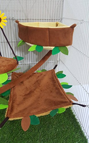 HOT! 7 Pcs/Set Cute Sugar Glider Hamster Marmoset Squirrel Chinchillas Small Pet Hanging Log + Edge Corner Light Brown Cage Set Forest Pattern Get Free 1 Small Pet Treats, PB's REPUBLIX