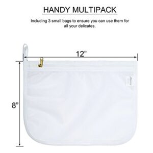 TENRAI Delicates Laundry Bags, Bra Fine Mesh Wash Bag for Underwear, Lingerie, Bra, Pantyhose, Socks, Use YKK Zipper, Have Hanger Loops, Small Openings (White, 3 Small)