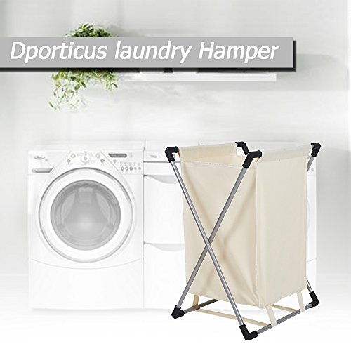 Dporticus Single Basket Floding Laundry Hamper with X-Frame for Apartment Home College Use