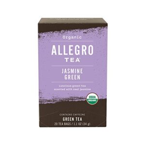 allegro tea organic jasmine green tea bags, 20 count