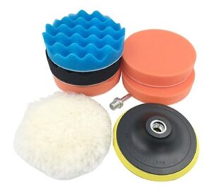 kicpot car buffing polishing pad set backing plate kit auto car polisher pack of 7pcs with m14 drill adapter kit for car buffer polisher compounding, polishing and waxing(colorful-125mm)
