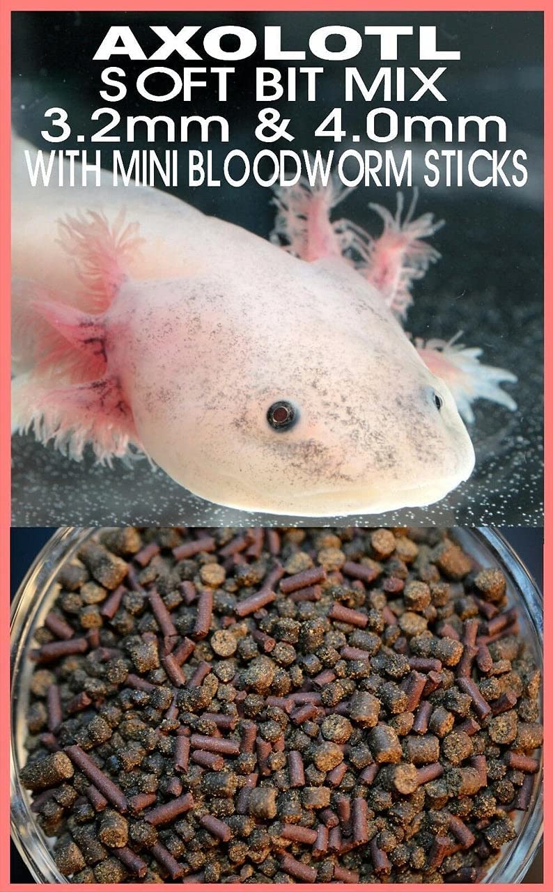 AQUATICBLENDEDFOODS Gourmet Axolotl Soft Food Pellet Mix 3.2mm & 4.0mm & Mini BLOODWORM Sticks (2oz) - ABF7