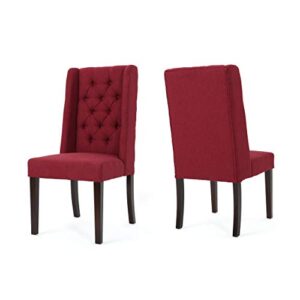 christopher knight home blythe tufted fabric dining chairs, 2-pcs set, deep red / brown