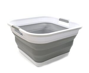 sammart 32l collapsible plastic laundry basket - square tub/basket - foldable storage container/organizer - portable washing tub - space saving laundry hamper (1, grey)