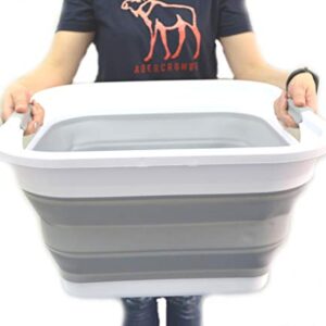SAMMART 32L Collapsible Plastic Laundry Basket - Square Tub/Basket - Foldable Storage Container/Organizer - Portable Washing Tub - Space Saving Laundry Hamper (1, Grey)