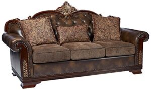 homelegance 9815-3 croydon traditional two-tone sofa, 86"w, brown pu leather