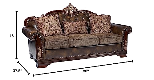 Homelegance 9815-3 Croydon Traditional Two-Tone Sofa, 86"W, Brown PU Leather