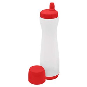 pancake batter dispenser pen, easy squeeze bottle baking drip proof silicone nozzle and measurement marker plastic condiment bottles pancakes, waffles, crepes, by exultimate (red, 3 cups)