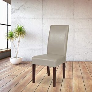 flash furniture set of 2 greenwich series beige leathersoft upholstered panel back mid-century parsons dining chairs