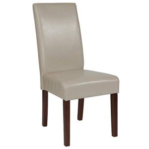 Flash Furniture Set of 2 Greenwich Series Beige LeatherSoft Upholstered Panel Back Mid-Century Parsons Dining Chairs