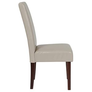 Flash Furniture Set of 2 Greenwich Series Beige LeatherSoft Upholstered Panel Back Mid-Century Parsons Dining Chairs