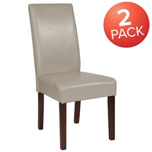 Flash Furniture Set of 2 Greenwich Series Beige LeatherSoft Upholstered Panel Back Mid-Century Parsons Dining Chairs