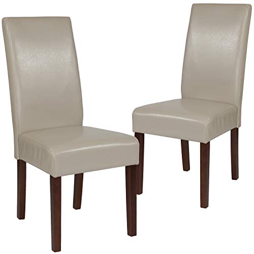 Flash Furniture Set of 2 Greenwich Series Beige LeatherSoft Upholstered Panel Back Mid-Century Parsons Dining Chairs