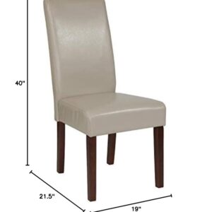 Flash Furniture Set of 2 Greenwich Series Beige LeatherSoft Upholstered Panel Back Mid-Century Parsons Dining Chairs