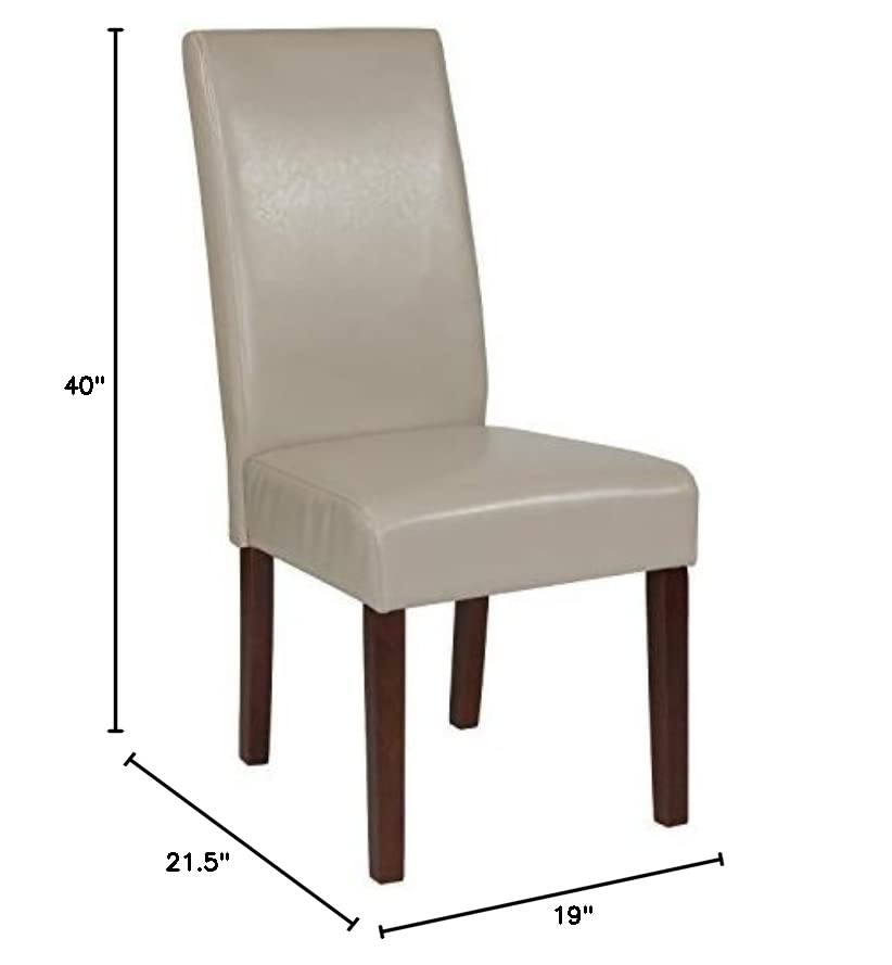 Flash Furniture Set of 2 Greenwich Series Beige LeatherSoft Upholstered Panel Back Mid-Century Parsons Dining Chairs