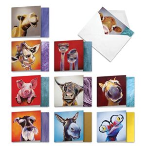 the best card company - 10 adorable note cards blank (4 x 5.12 inch) - wildlife and animal cards, assorted boxed kids set - animal magnetism amq6218ocb-b1x10