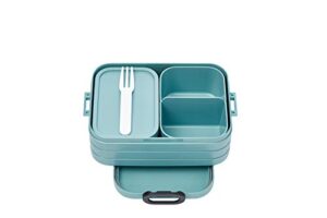 mepal, bento lunch box midi with 2 compartments for food storage, a detachable box including a fork, portable, bpa free, nordic green, holds 30.4 oz, 1 count