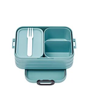 MEPAL, Bento Lunch Box Midi with 2 Compartments for Food Storage, a Detachable Box Including a Fork, Portable, BPA Free, Nordic Green, Holds 30.4 oz, 1 Count