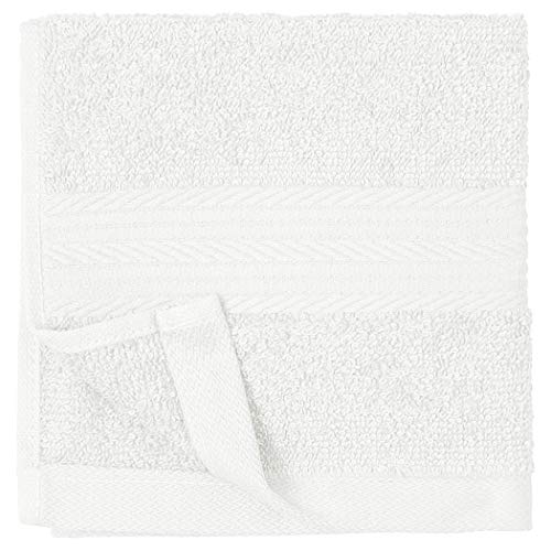 Amazon Basics Fade-Resistant Cotton Washcloth, 12-Pack, White, 12" L x 12" W