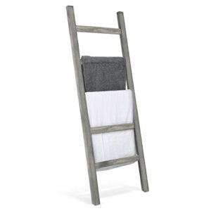 mygift rustic gray wood farmahouse blanket ladder with 5 rungs, decorative wall leaning bathroom towel ladder rack