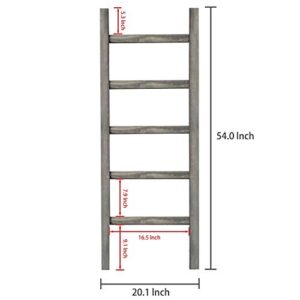 MyGift Rustic Gray Wood Farmahouse Blanket Ladder with 5 Rungs, Decorative Wall Leaning Bathroom Towel Ladder Rack