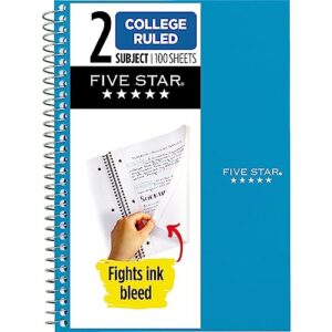 five star small spiral notebook, 2-subject, college ruled paper, fights ink bleed, water resistant cover, 6" x 9-1/2", 100 sheets, tidewater blue (06180aa4)