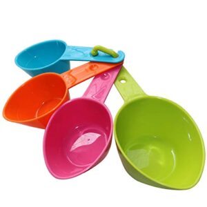 rypet dog food scoop set of 4 - plastic measuring cups for dog, cat and bird food (random color)