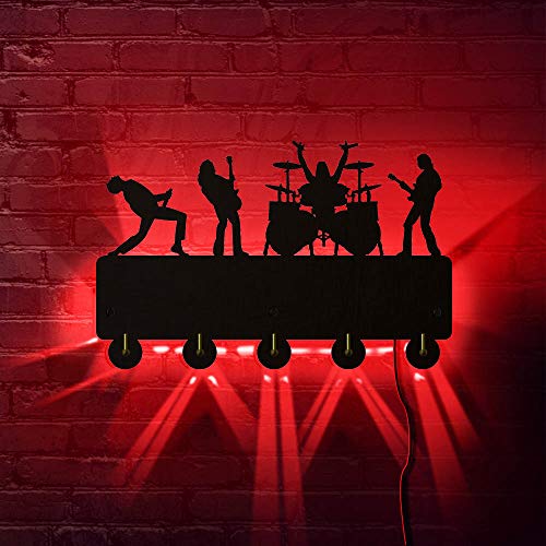 The Geeky Days Rock Band Modern Design Household Decor Rock Musical Theme Clothes Coat Hat Hanger Kitchen Bathroom Towel Hooks Key Holder Gift for Music Lover