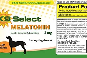 K9 Select Melatonin for Small Dogs, 1mg - 180 Beef Flavored Tablets - Canine Sleep Aid