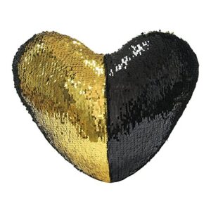 Mermaid Throw Pillow, Two Color Reversible Sequin Heart Shaped Decorative with 1 Pillow Insert, 13''×15'' (Gold & Black)