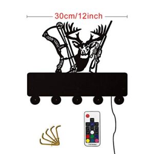 The Geeky Days Deer Hunter Household Decor Wall Hooks Animals Multi-Purpose Wall Coat Keys Bags Clothes Hook Hanger with LED Backlight Shot Gun Bow Wall Bathroom Decor