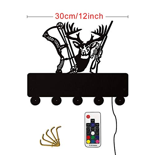 The Geeky Days Deer Hunter Household Decor Wall Hooks Animals Multi-Purpose Wall Coat Keys Bags Clothes Hook Hanger with LED Backlight Shot Gun Bow Wall Bathroom Decor