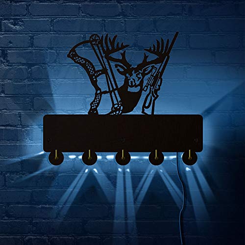 The Geeky Days Deer Hunter Household Decor Wall Hooks Animals Multi-Purpose Wall Coat Keys Bags Clothes Hook Hanger with LED Backlight Shot Gun Bow Wall Bathroom Decor