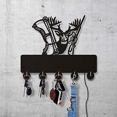 The Geeky Days Deer Hunter Household Decor Wall Hooks Animals Multi-Purpose Wall Coat Keys Bags Clothes Hook Hanger with LED Backlight Shot Gun Bow Wall Bathroom Decor