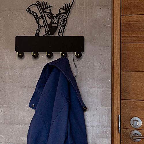 The Geeky Days Deer Hunter Household Decor Wall Hooks Animals Multi-Purpose Wall Coat Keys Bags Clothes Hook Hanger with LED Backlight Shot Gun Bow Wall Bathroom Decor