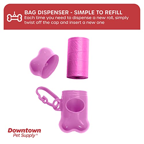 Downtown Pet Supply Dog Poop Bags (1000 CT - Pink Bags & 2 Dispensers) Waste Bag Dispenser Clips to Dog Leashes Bags & Dog Harnesses- Poop Scoop Bags are Leak-Proof Bags & Unscented