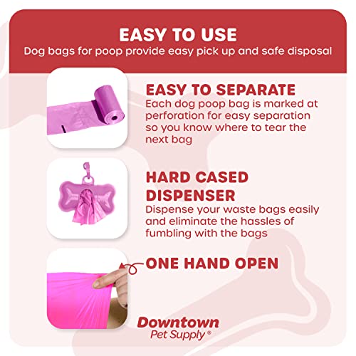 Downtown Pet Supply Dog Poop Bags (1000 CT - Pink Bags & 2 Dispensers) Waste Bag Dispenser Clips to Dog Leashes Bags & Dog Harnesses- Poop Scoop Bags are Leak-Proof Bags & Unscented