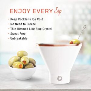 SNOWFOX Premium Vacuum Insulated Stainless Steel Martini Glass -Set of 2 -Martinis Stay Icy Cold -Stemless Cocktail Glasses -Elegant Home Entertaining -Bold Beautiful Barware Set -8 oz -White/Gold