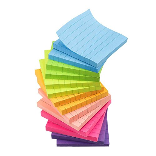 14 Pads/Pack Early Buy 7 Bright Color Lined Sticky Notes Self-Stick Notes 3 in x 3 in, 80 Sheets/Pad