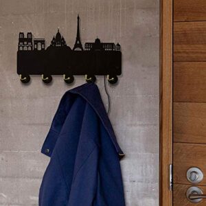 Paris Skyline Coat Key Holder Wall Hanger Wood Wall Art Decor Unique Gadgets for Kitchen Bathroom