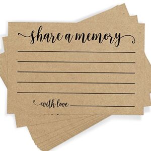 printed party share a memory cards, celebration of life, rustic kraft, set of 25