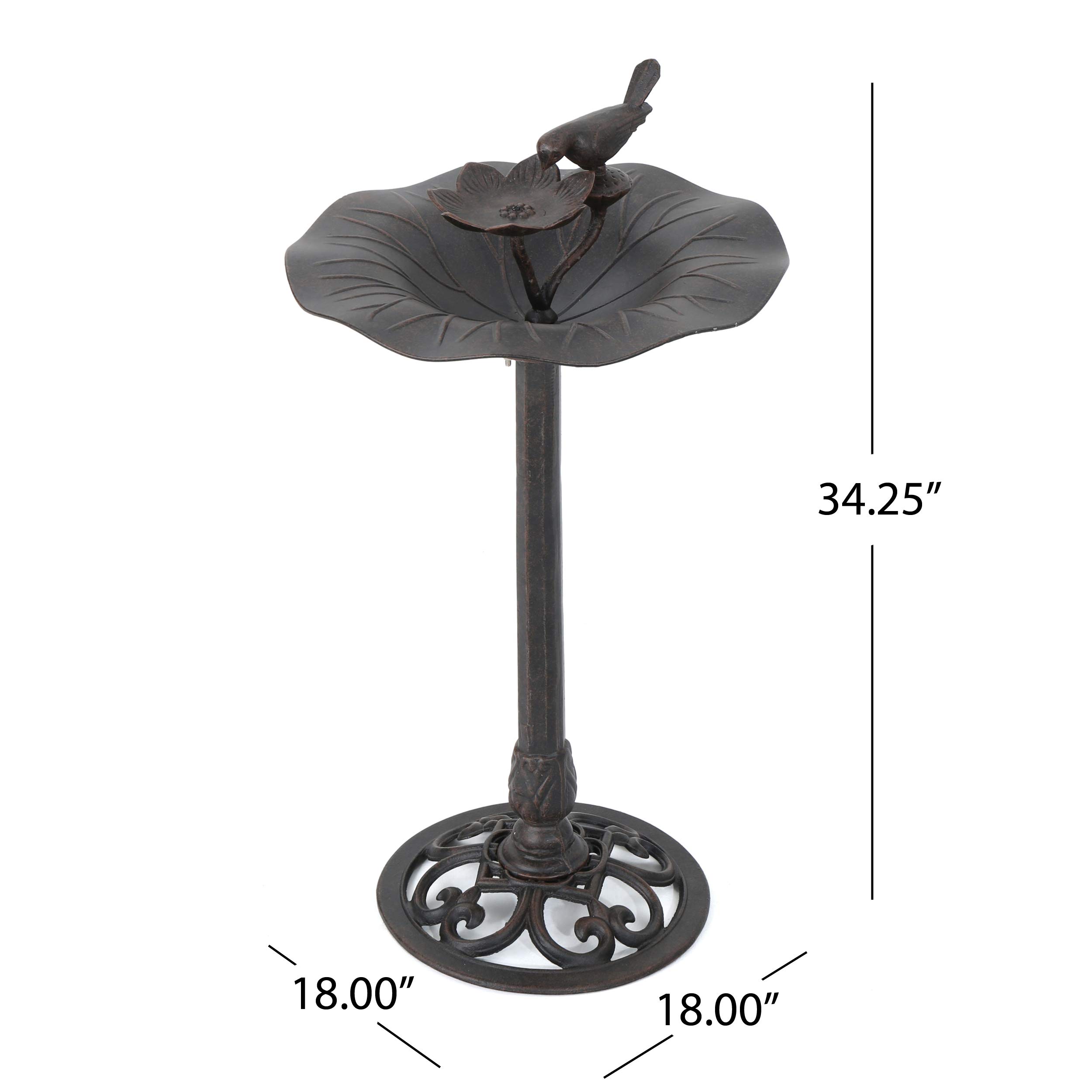 Christopher Knight Home Lancaster Outdoor Aluminum Top Bird Bath with Iron Base, Bronze