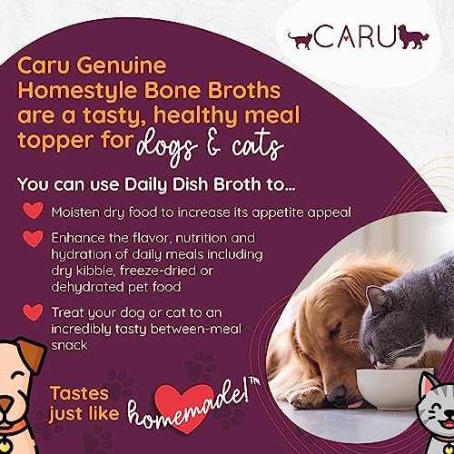 Caru Free Range Chicken Bone Broth For Dogs And Cats, Moistens Dry Food Or Pour Over Freeze Dried Raw Food, Grain And Gluten Free, Non-Gmo Ingredients (1.1 Lbs)